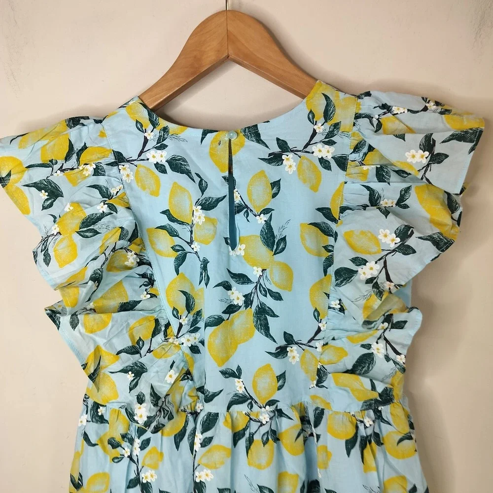 French Connection‎ Girls Dress Lemon Floral Cotton Ruffled